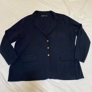 Lauren Ralph Lauren Womens Navy Sweater Knit Blazer 3 Gold Button Pockets 3XL